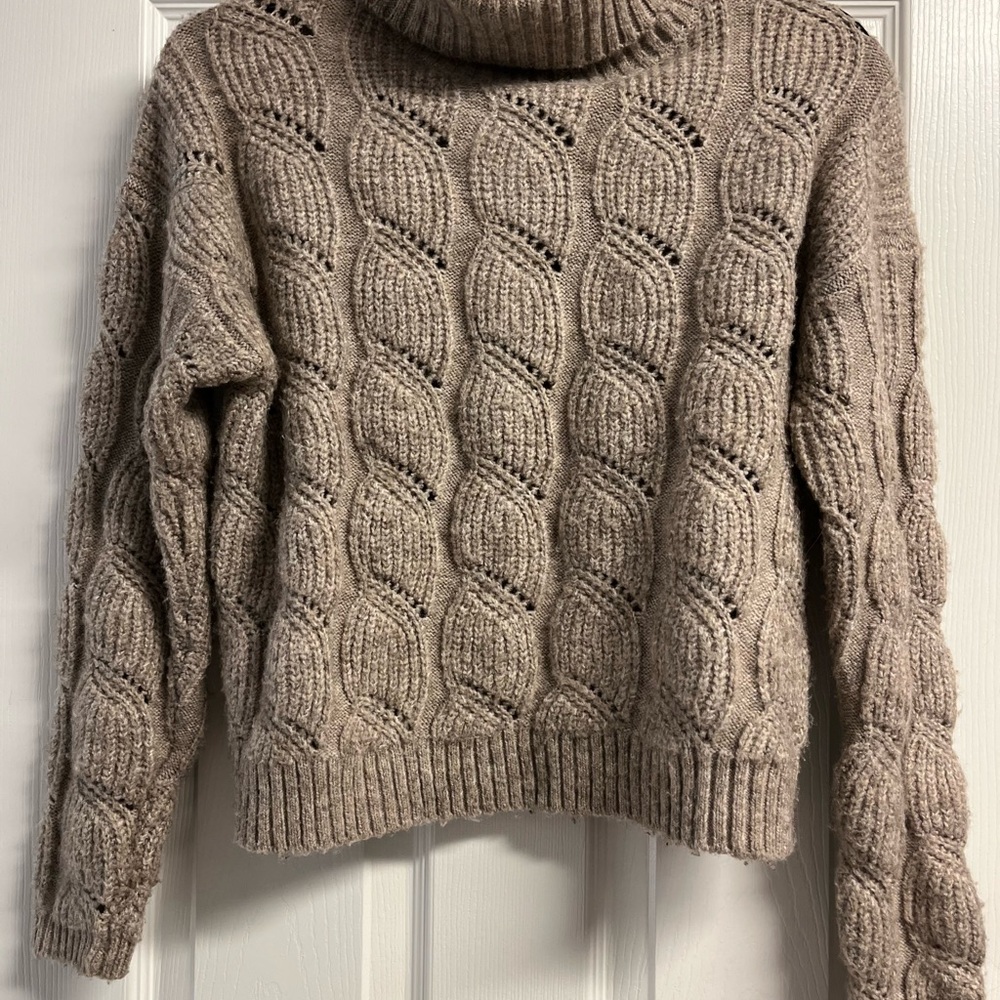Pink Rose Taupe Cable Knit Turtleneck Sweater